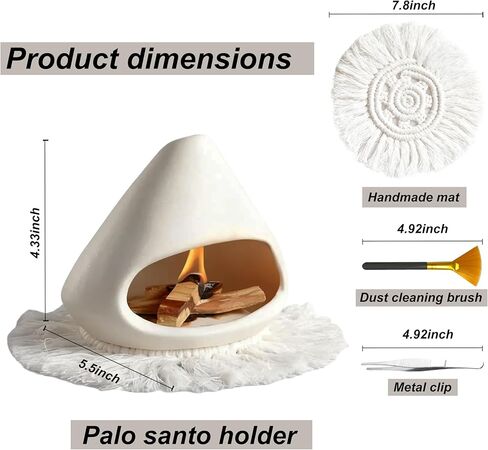 AKAGUIES Palo Santo Holder Burner,Modern Mini Chiminea for Palo Santo Sticks and Sage Burner,with Handmade Heat Insulated Mat.Perfect for Yoga, Meditation, Aromatherapy. in Saudi Arabia