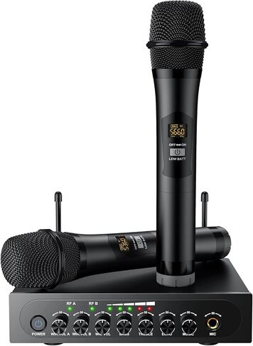 PROZOR UHF Wireless Microphone with Volume Treble Bass Echo Control, Wireless Rechargeable Mic Dual Handheld Dynamic Mic System with Rechargeable Receiver, for Karaoke Machines, DJ, Church, Weddings in Kuwait