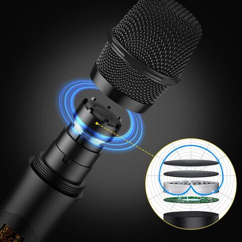 PROZOR UHF Wireless Microphone with Volume Treble Bass Echo Control, Wireless Rechargeable Mic Dual Handheld Dynamic Mic System with Rechargeable Receiver, for Karaoke Machines, DJ, Church, Weddings in Kuwait