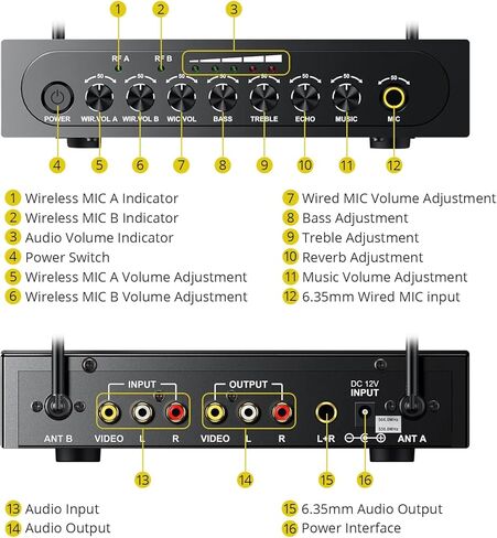 PROZOR UHF Wireless Microphone with Volume Treble Bass Echo Control, Wireless Rechargeable Mic Dual Handheld Dynamic Mic System with Rechargeable Receiver, for Karaoke Machines, DJ, Church, Weddings in Kuwait