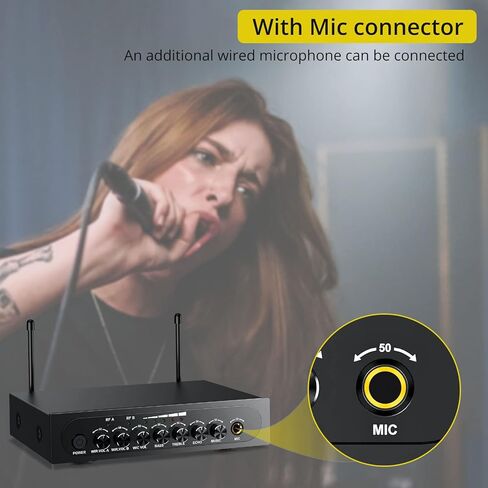 PROZOR UHF Wireless Microphone with Volume Treble Bass Echo Control, Wireless Rechargeable Mic Dual Handheld Dynamic Mic System with Rechargeable Receiver, for Karaoke Machines, DJ, Church, Weddings in Kuwait