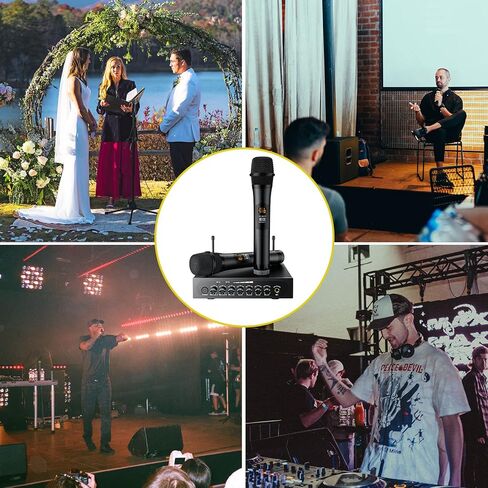 PROZOR UHF Wireless Microphone with Volume Treble Bass Echo Control, Wireless Rechargeable Mic Dual Handheld Dynamic Mic System with Rechargeable Receiver, for Karaoke Machines, DJ, Church, Weddings in Kuwait