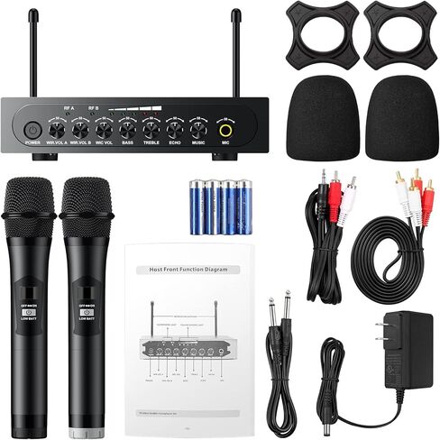 PROZOR UHF Wireless Microphone with Volume Treble Bass Echo Control, Wireless Rechargeable Mic Dual Handheld Dynamic Mic System with Rechargeable Receiver, for Karaoke Machines, DJ, Church, Weddings in Kuwait