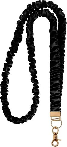 Scrunchie Lanyard for ID Badges Teacher, Stretchy Neck Key Lanyards for Women Men Nurse, Breakaway Cute Retractable Keychains Holder Clip for Cruise Ship Cards, Black in Kuwait