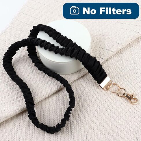 Scrunchie Lanyard for ID Badges Teacher, Stretchy Neck Key Lanyards for Women Men Nurse, Breakaway Cute Retractable Keychains Holder Clip for Cruise Ship Cards, Black in Kuwait