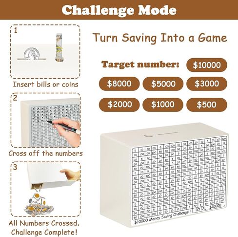 Wooden Money Saving Box with Tracker,Cash Saving Challenge Box with Money Target,Cion Cash Vault for Adults Kids, Piggy Bank for Boys and Girls (Dark Brown) in Saudi Arabia