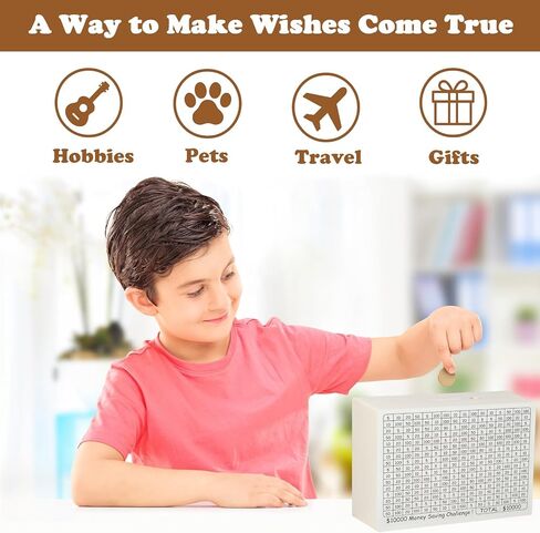 Wooden Money Saving Box with Tracker,Cash Saving Challenge Box with Money Target,Cion Cash Vault for Adults Kids, Piggy Bank for Boys and Girls (Dark Brown) in Saudi Arabia