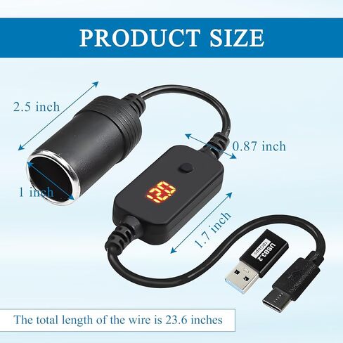 كابل محول أنثى بمقبس ولاعة سجائر بطول 2 قدم USB C ذكر إلى 12 فولت، محول ولاعة سجائر USB A إلى 12 فولت، محول شاحن مع جهد تبديل وعرض 36 وات لكاميرا داش، نظام تحديد المواقع العالمي (2 قدم) in Kuwait