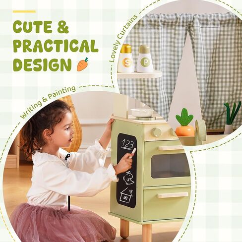 ROBOTIME Wooden Play Kitchen Set for Kids, Pretend Toddler Kitchen with Microwave, Sink, Stove & Ice Maker, Kids Kitchen Playset Gift for Boys and Girls Ages 3+ (Green) in Saudi Arabia
