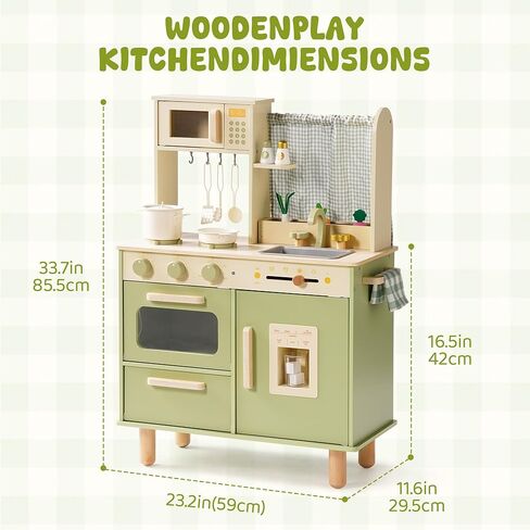 ROBOTIME Wooden Play Kitchen Set for Kids, Pretend Toddler Kitchen with Microwave, Sink, Stove & Ice Maker, Kids Kitchen Playset Gift for Boys and Girls Ages 3+ (Green) in Saudi Arabia