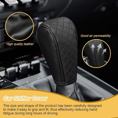 Leather Car Gear Shift Cover,Upgraded Anti-Slip Dust Waterproof Auto Stick Shift Knob Covers,Soft Breathable Gear Shifter Stick Protector,Car Decorative Accessories for Most Vehicles (BlackRed) in Saudi Arabia