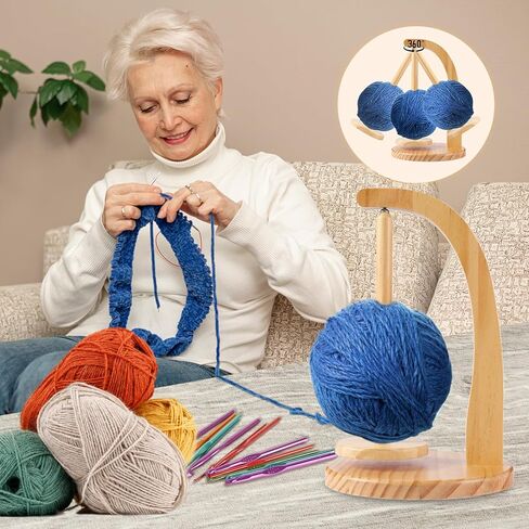 حامل كرات غزل خشبي مع موزع البندول المغناطيسي - هدية كروشيه لمحبي الحياكة (بني) in Kuwait