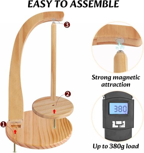 حامل كرات غزل خشبي مع موزع البندول المغناطيسي - هدية كروشيه لمحبي الحياكة (بني) in Kuwait