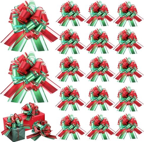 24 Pcs Christmas Large Pull Bows for Gift Wrapping Double-Layer Ribbon Bow 6 Inch Red and Green Xmas Bow for Presents Basket Wreath Wine Bottles Valentine Day Holiday Decor (Red and Green) in Saudi Arabia