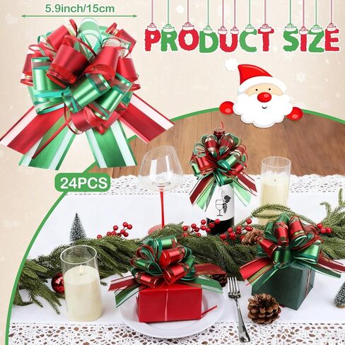 24 Pcs Christmas Large Pull Bows for Gift Wrapping Double-Layer Ribbon Bow 6 Inch Red and Green Xmas Bow for Presents Basket Wreath Wine Bottles Valentine Day Holiday Decor (Red and Green) in Saudi Arabia