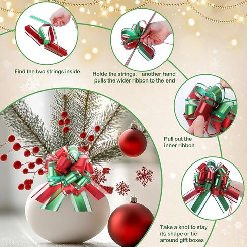 24 Pcs Christmas Large Pull Bows for Gift Wrapping Double-Layer Ribbon Bow 6 Inch Red and Green Xmas Bow for Presents Basket Wreath Wine Bottles Valentine Day Holiday Decor (Red and Green) in Saudi Arabia