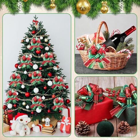 24 Pcs Christmas Large Pull Bows for Gift Wrapping Double-Layer Ribbon Bow 6 Inch Red and Green Xmas Bow for Presents Basket Wreath Wine Bottles Valentine Day Holiday Decor (Red and Green) in Saudi Arabia