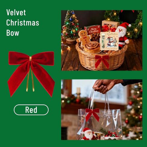 24 قطعة من الأقواس المخملية الحمراء مقاس 3.5 بوصة لشجرة عيد الميلاد مع أربطة ذهبية ملتوية، وأقواس صغيرة مصنوعة مسبقًا للشجرة، وأكاليل الزهور، وتغليف الهدايا، والسلال، وحفلات الزفاف، والاستحمام، والحرف اليدوية للعطلات (أحمر) in Kuwait