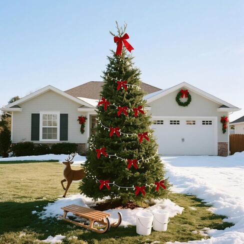 24 قطعة من الأقواس المخملية الحمراء مقاس 3.5 بوصة لشجرة عيد الميلاد مع أربطة ذهبية ملتوية، وأقواس صغيرة مصنوعة مسبقًا للشجرة، وأكاليل الزهور، وتغليف الهدايا، والسلال، وحفلات الزفاف، والاستحمام، والحرف اليدوية للعطلات (أحمر) in Kuwait