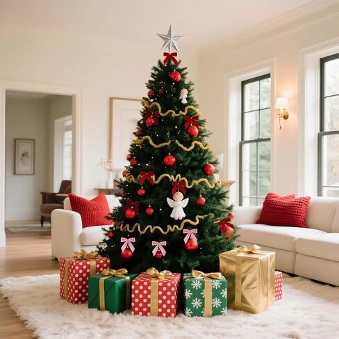 24 قطعة من الأقواس المخملية الحمراء مقاس 3.5 بوصة لشجرة عيد الميلاد مع أربطة ذهبية ملتوية، وأقواس صغيرة مصنوعة مسبقًا للشجرة، وأكاليل الزهور، وتغليف الهدايا، والسلال، وحفلات الزفاف، والاستحمام، والحرف اليدوية للعطلات (أحمر) in Kuwait