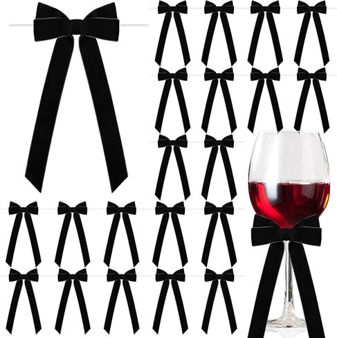 Hoteam 24 Pcs Velvet Bow Ornament for Christmas Tree Decorations, 3 x 8 Inch Xmas Twist Tie Bow for Garland Wreath Gift Wrapping Treat Bag Champagne Bottle Candlestick Craft Holiday(Burgundy Red) in Saudi Arabia