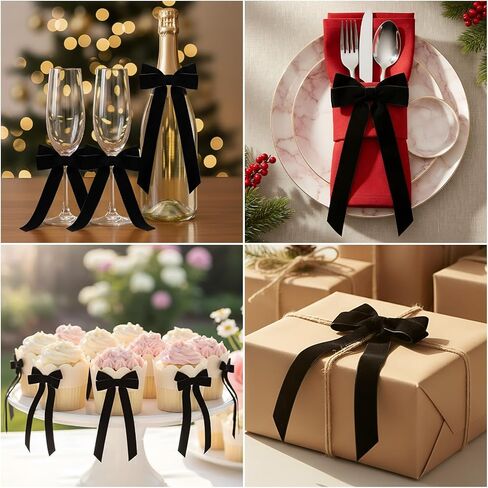 Hoteam 24 Pcs Velvet Bow Ornament for Christmas Tree Decorations, 3 x 8 Inch Xmas Twist Tie Bow for Garland Wreath Gift Wrapping Treat Bag Champagne Bottle Candlestick Craft Holiday(Burgundy Red) in Saudi Arabia