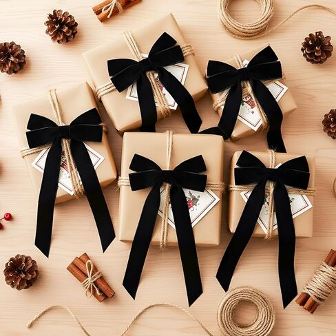 Hoteam 24 Pcs Velvet Bow Ornament for Christmas Tree Decorations, 3 x 8 Inch Xmas Twist Tie Bow for Garland Wreath Gift Wrapping Treat Bag Champagne Bottle Candlestick Craft Holiday(Burgundy Red) in Saudi Arabia
