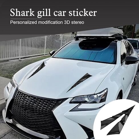 2 PCS Car Hood Side Vent Shark Gill Spoilers, Shark Fin Wind Blade Trim, Airflow Intake Decorative Ventilation Cover, Universal Self-adhesive Exterior Modification for Most Cars (Black) in Saudi Arabia