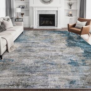 سجاد منطقة غرفة المعيشة dmoyest - 8x10 تجريدي كبير ناعم داخلي قابل للغسل سجادة محايدة حديثة منخفضة الوبر لغرفة النوم وغرفة الطعام والمزرعة والمكتب المنزلي - رمادي أزرق in Kuwait