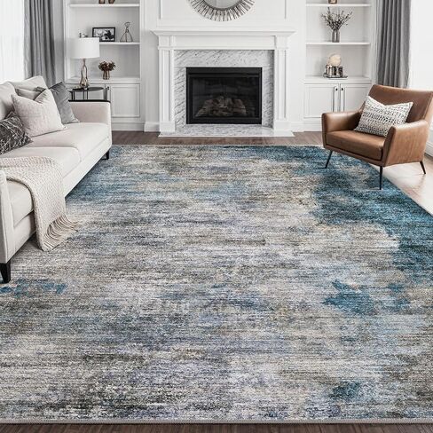 سجاد منطقة غرفة المعيشة dmoyest - 8x10 تجريدي كبير ناعم داخلي قابل للغسل سجادة محايدة حديثة منخفضة الوبر لغرفة النوم وغرفة الطعام والمزرعة والمكتب المنزلي - رمادي أزرق in Kuwait