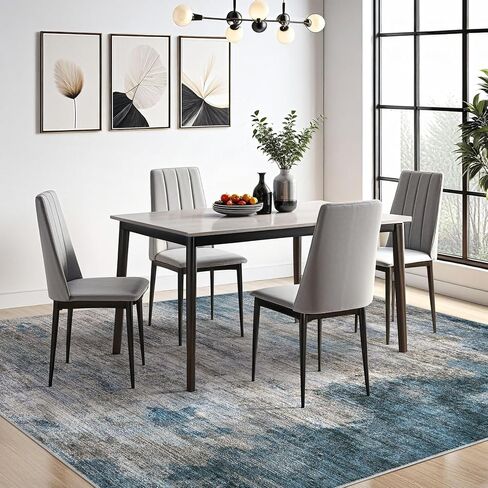 سجاد منطقة غرفة المعيشة dmoyest - 8x10 تجريدي كبير ناعم داخلي قابل للغسل سجادة محايدة حديثة منخفضة الوبر لغرفة النوم وغرفة الطعام والمزرعة والمكتب المنزلي - رمادي أزرق in Kuwait