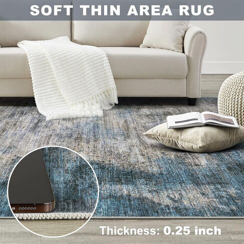 سجاد منطقة غرفة المعيشة dmoyest - 8x10 تجريدي كبير ناعم داخلي قابل للغسل سجادة محايدة حديثة منخفضة الوبر لغرفة النوم وغرفة الطعام والمزرعة والمكتب المنزلي - رمادي أزرق in Kuwait