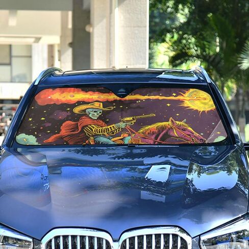 Car Sun Shade Windshield Reflective for Ultimate Dashboard Protection Foldable Car Interior Accessories for Sun Heat，Skull in Saudi Arabia