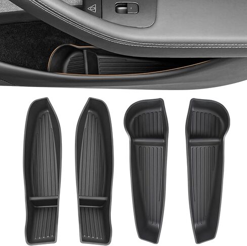4 Pcs Door Side Storage Box Organizer Trays for New Tesla Model Y Juniper Accessories 2025 2026 Front & Rear TPE Door Pocket Liner Protector with Anti-Slip Design in Saudi Arabia