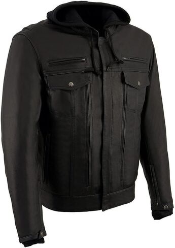 Milwaukee Leather MLM1537 Men's Black Leather ‘Utility Pocket’ Vented Jacket with Removable Hoodie in Saudi Arabia