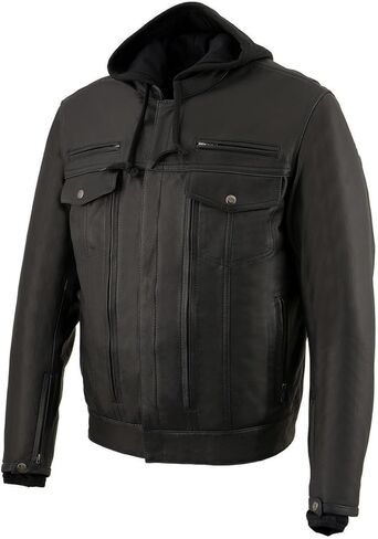 Milwaukee Leather MLM1537 Men's Black Leather ‘Utility Pocket’ Vented Jacket with Removable Hoodie in Saudi Arabia