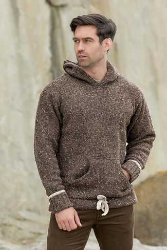 Aran Crafts Irish Mens Kangaroo Pocket Sweater, 100% Donegal Wool (K3084) in Saudi Arabia