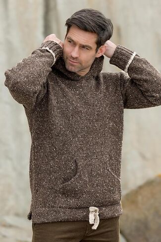 Aran Crafts Irish Mens Kangaroo Pocket Sweater, 100% Donegal Wool (K3084) in Saudi Arabia