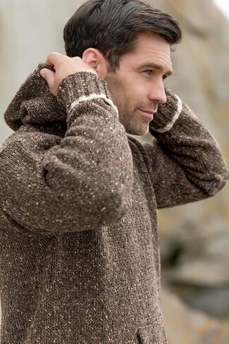 Aran Crafts Irish Mens Kangaroo Pocket Sweater, 100% Donegal Wool (K3084) in Saudi Arabia
