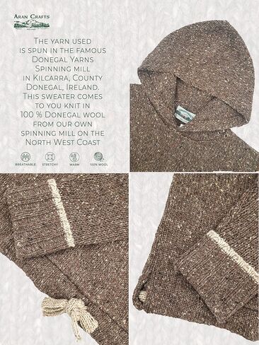 Aran Crafts Irish Mens Kangaroo Pocket Sweater, 100% Donegal Wool (K3084) in Saudi Arabia