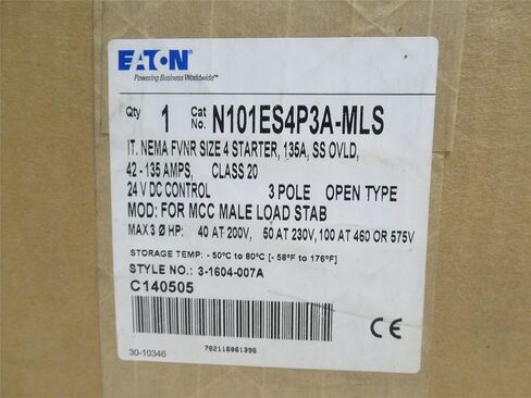 Eaton N101ES4P3A-MLS; Starter; 135A; 3P; 575VAC; Coil: 24VDC in Saudi Arabia