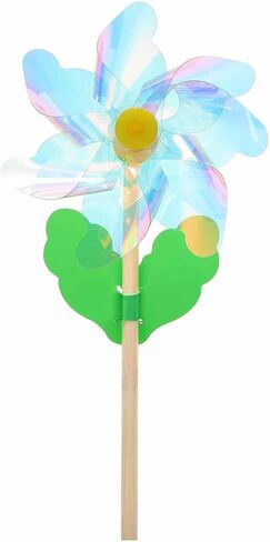 HARFINGTON Pinwheels 4.7" Wind Spinner Reflective Pinwheels 7 Leaves Wooden Windmill with Wooden Sticks for Garden Yard Patio Lawn Outdoor Party Favors Gifts, Colorful in Saudi Arabia