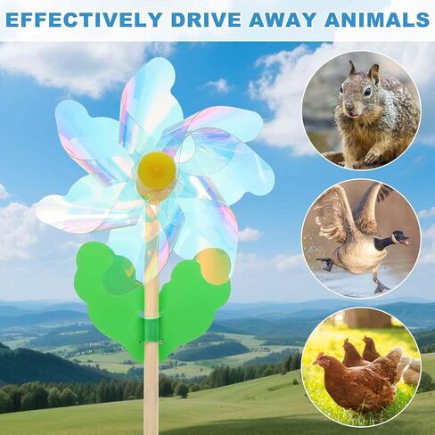 HARFINGTON Pinwheels 4.7" Wind Spinner Reflective Pinwheels 7 Leaves Wooden Windmill with Wooden Sticks for Garden Yard Patio Lawn Outdoor Party Favors Gifts, Colorful in Saudi Arabia