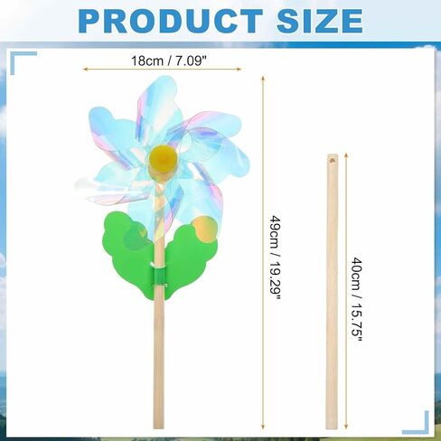HARFINGTON Pinwheels 4.7" Wind Spinner Reflective Pinwheels 7 Leaves Wooden Windmill with Wooden Sticks for Garden Yard Patio Lawn Outdoor Party Favors Gifts, Colorful in Saudi Arabia