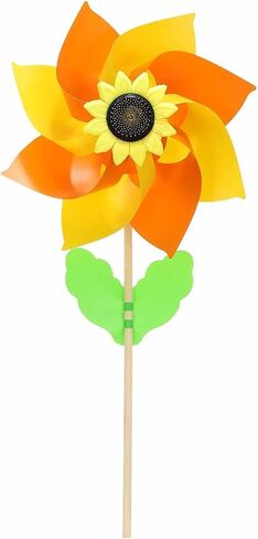 HARFINGTON Pinwheels 19.7" Wind Spinner Rainbow Pinwheels 8 Leaves Wooden Windmill with Sunflower Wooden Sticks for Garden Yard Patio Lawn Outdoor Party Favors Gifts, Orange/Yellow in Saudi Arabia