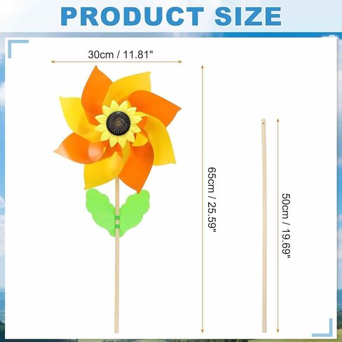 HARFINGTON Pinwheels 19.7" Wind Spinner Rainbow Pinwheels 8 Leaves Wooden Windmill with Sunflower Wooden Sticks for Garden Yard Patio Lawn Outdoor Party Favors Gifts, Orange/Yellow in Saudi Arabia