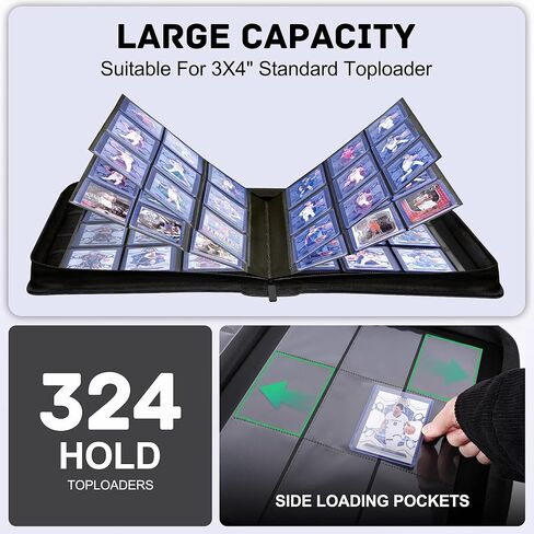 ZLCA Top Loader Binder-9 Pocket, Hold 324 Cards，Trading Card Binder Includes 20 Top Loaders, Top Loaders Binder for Sport Card, MTG, TCG（Black） in Saudi Arabia