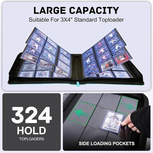 ZLCA Top Loader Binder-9 Pocket, Hold 324 Cards，Trading Card Binder Includes 20 Top Loaders, Top Loaders Binder for Sport Card, MTG, TCG（Black） in Saudi Arabia