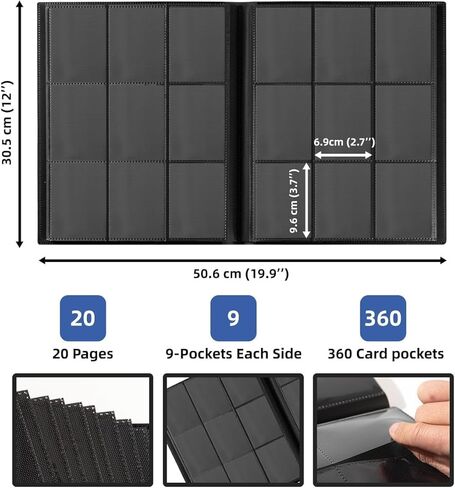 Trading Card Binder 9 Pocket, 360 Double-Sided Pockets, Album Holder for MTG, TCG & Baseball Collector Cards(Black) in Saudi Arabia