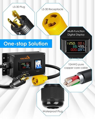 30A AC Power Meter, 125V L5-30P to L5-30R LCD Display Digital Multimeter Tester for Generator, Watt Ammeter Voltmeter, Current Voltage Frequency Power Factor Monitor in Kuwait